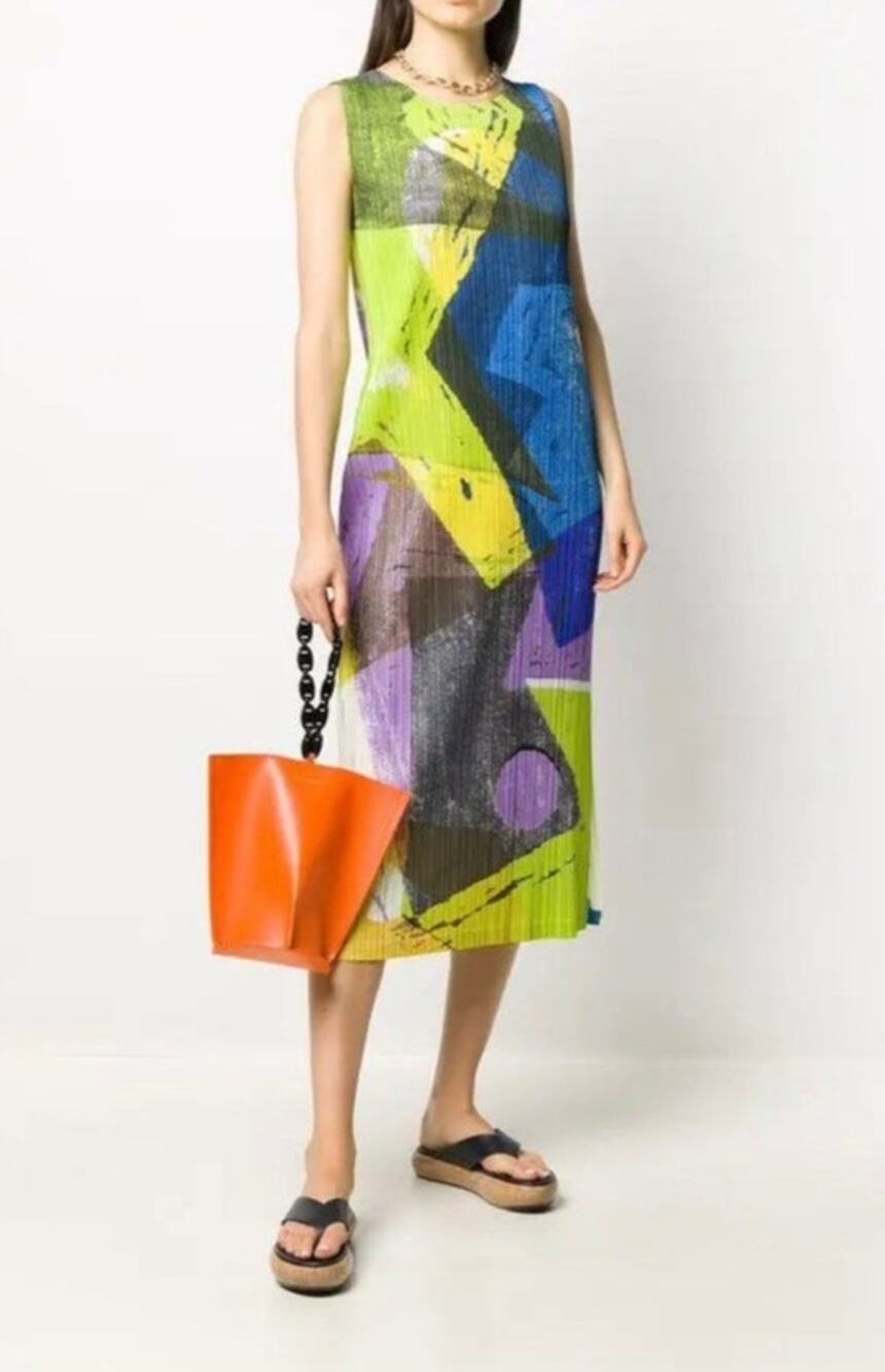 PLEATS PLEASE Issey Miyake Sz 2 Multi Colored Pleated Midi Dress NWT